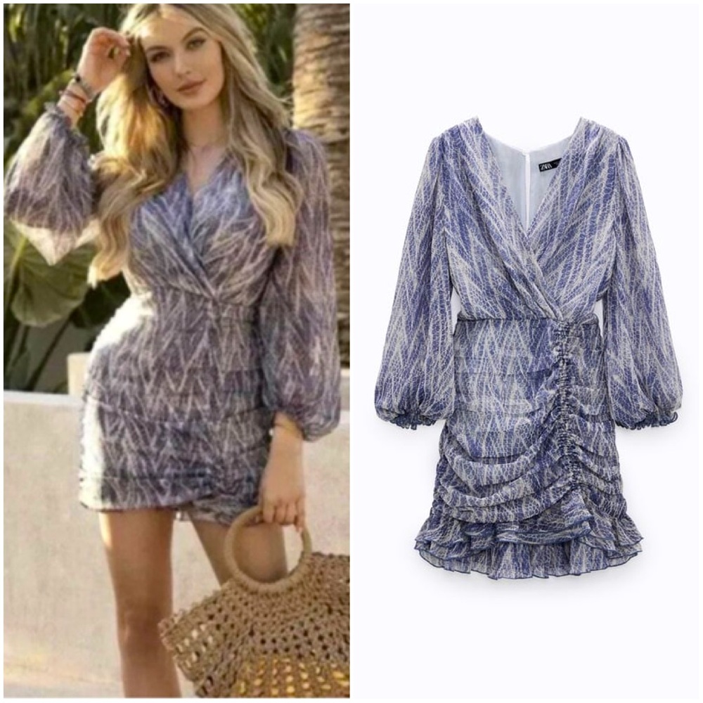 NWT ZARA Snake Animal Print Draped Mini Dress